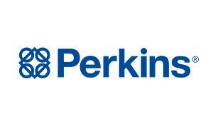 El logotipo de Perkins es azul y blanco sobre un fondo blanco.