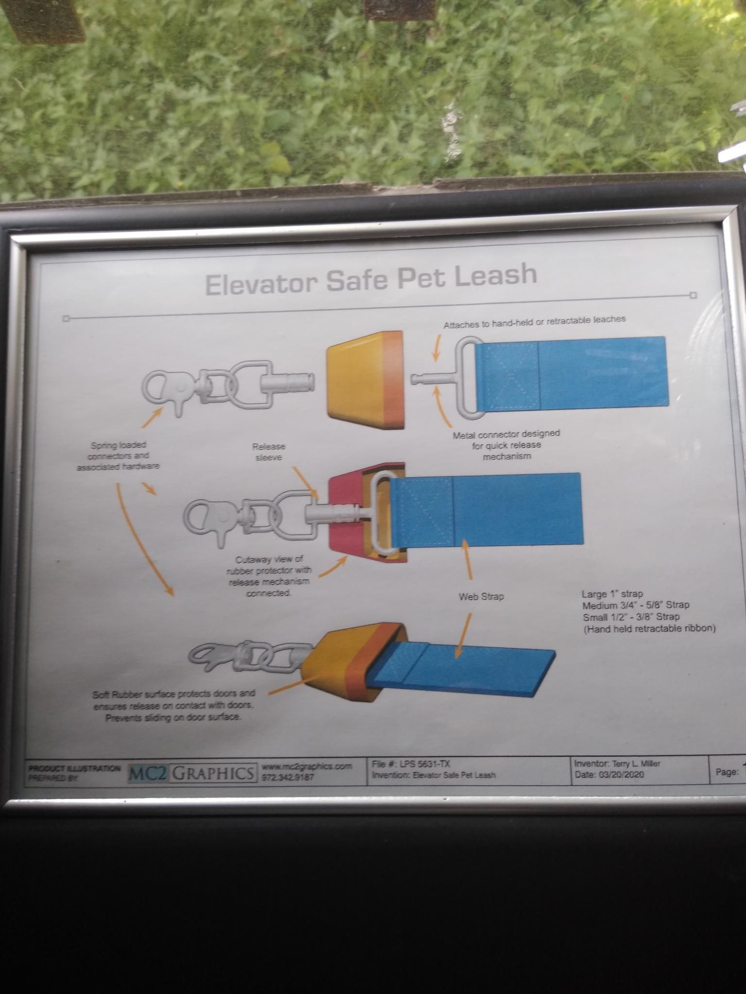 A Framed Diagram of an Elevator Safe Pet Leash