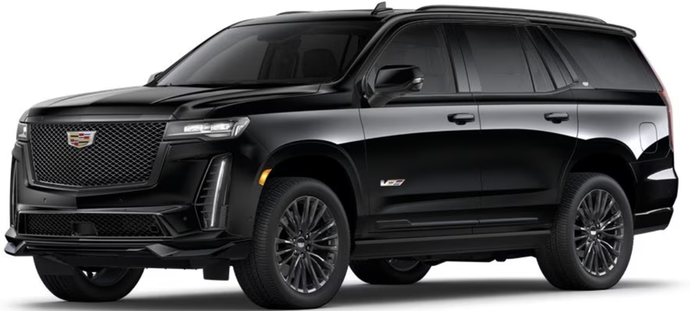 A black cadillac escalade is shown on a white background.