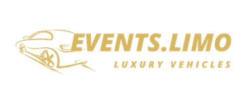 A logo for events limo luxury vehicles with a car on it.