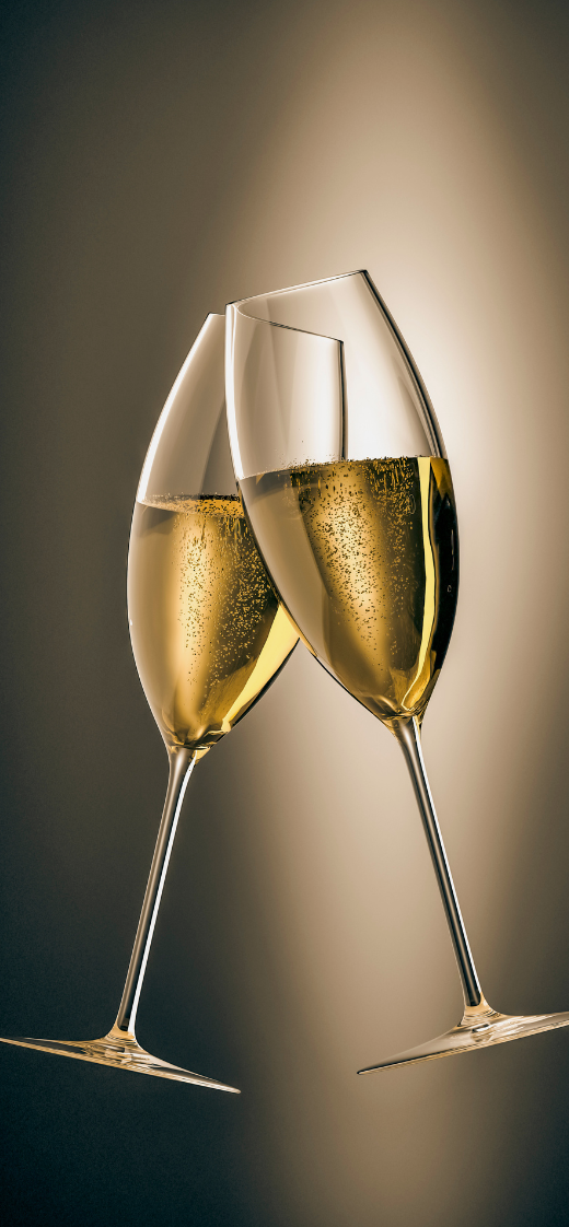 Two glasses of champagne are toasting each other.