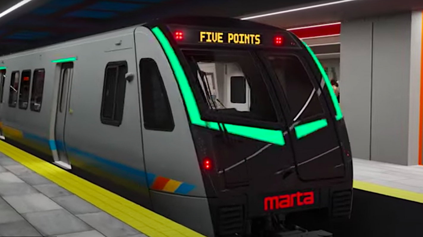 Atlanta Ga. MARTA train is sitting at a subway station. EVENTS.LIMO