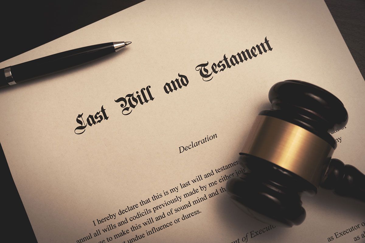 Last Will and Testament document with a gavel and pen.