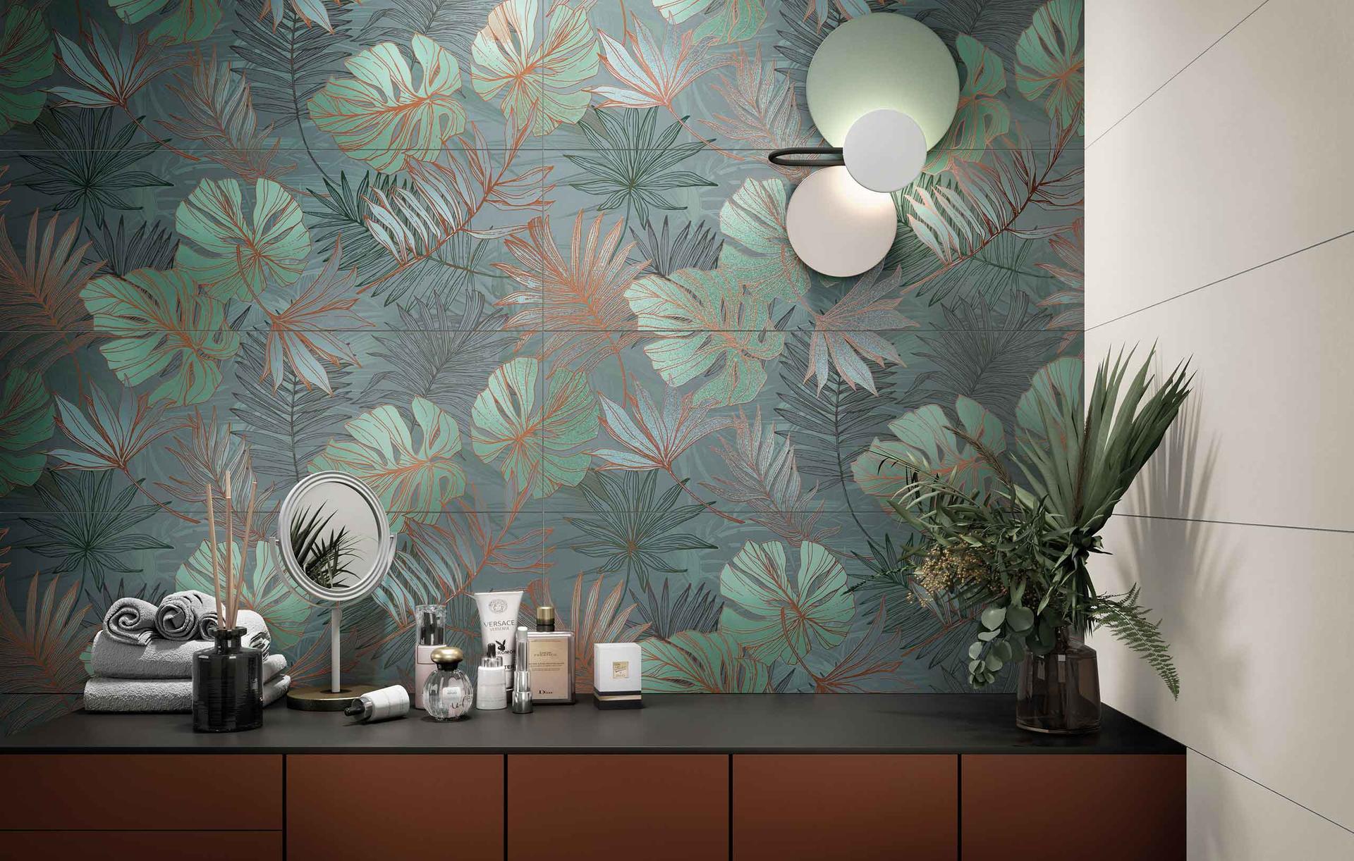 rivestimento parete con motivo floreale