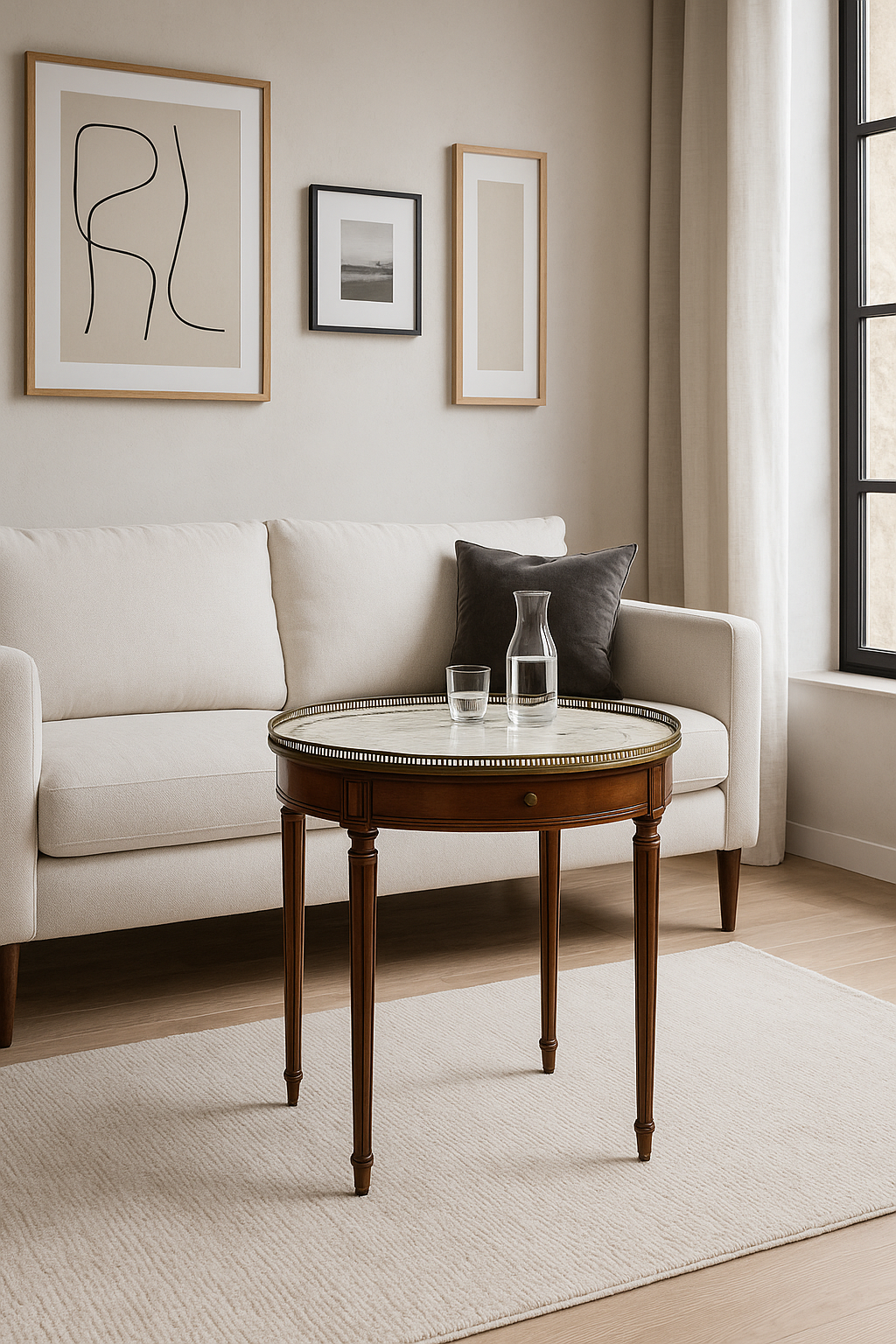 Table bouillotte ancienne – Style Louis XVI, marbre et bois