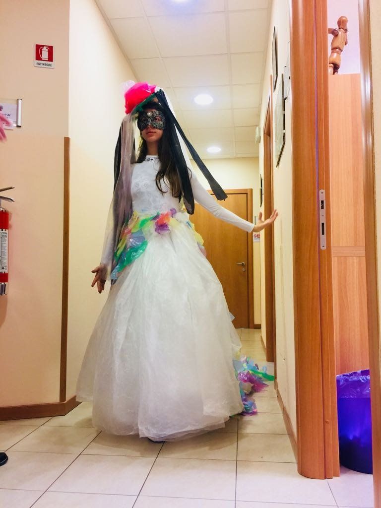 Model in white dress