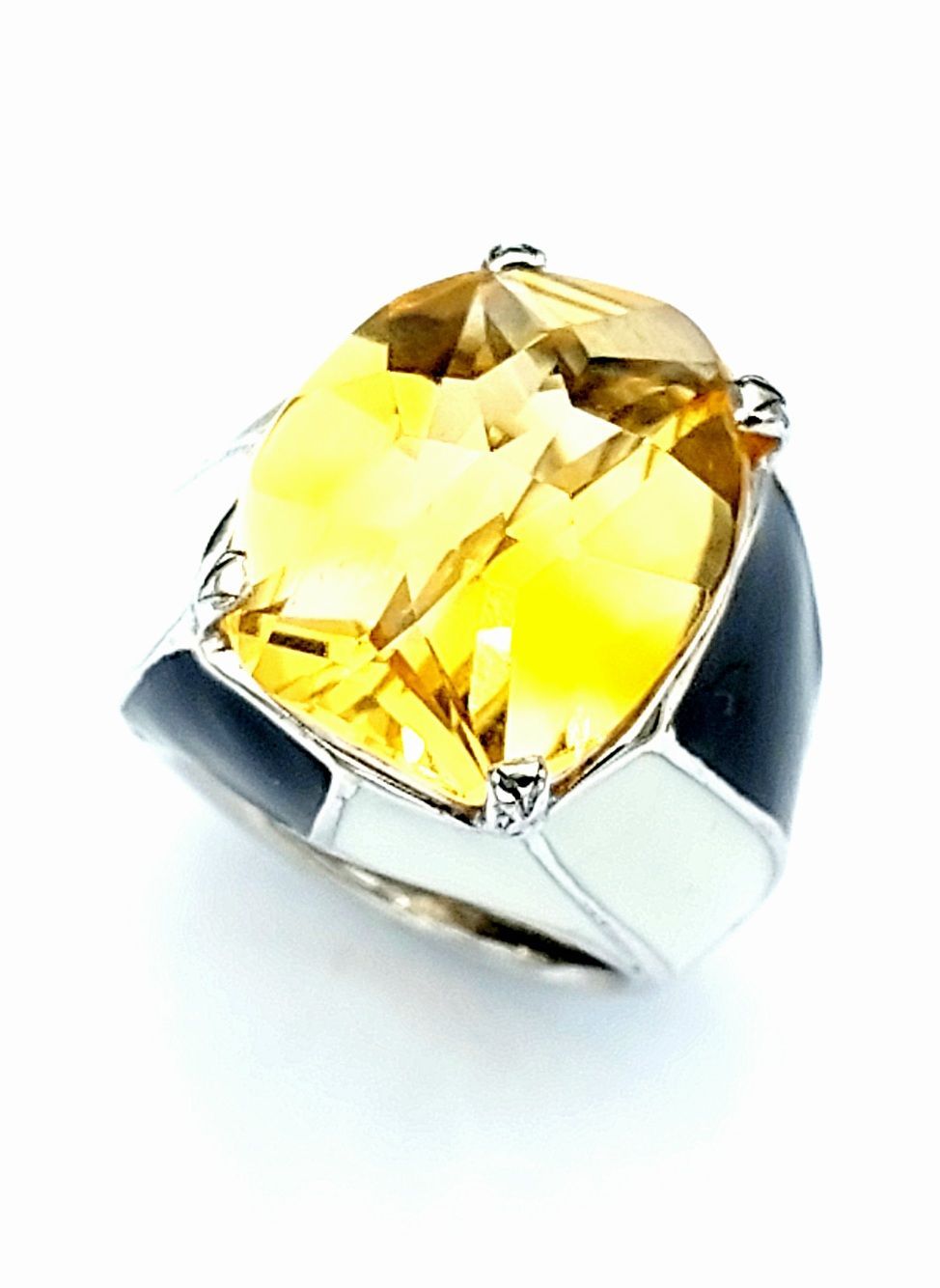 ANELLO ARGENTO TOP E SMALTO BIANCO E NERO 04