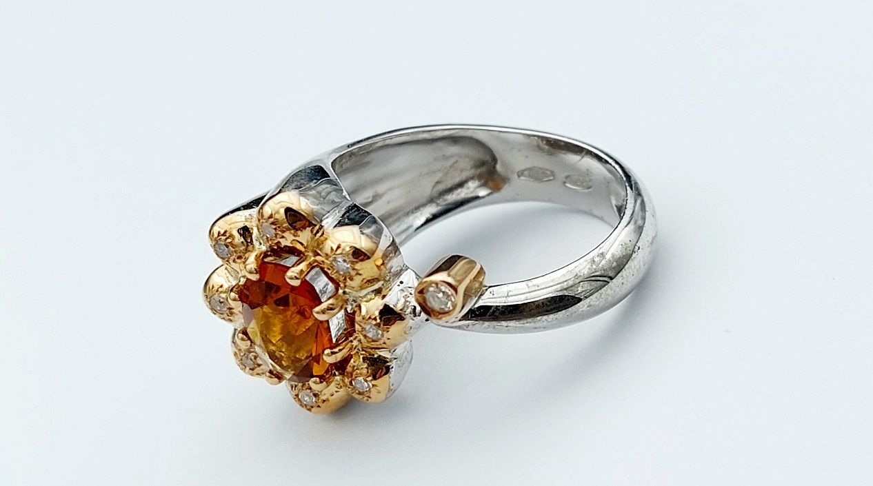 Anello oro e argento con quarzo citrino 03