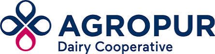 The logo for agropur dairy cooperative is blue and pink