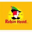 The robin hood logo is on a yellow background.