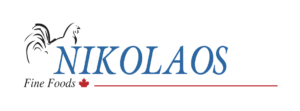 The logo for nikolaos fine foods has a rooster on it