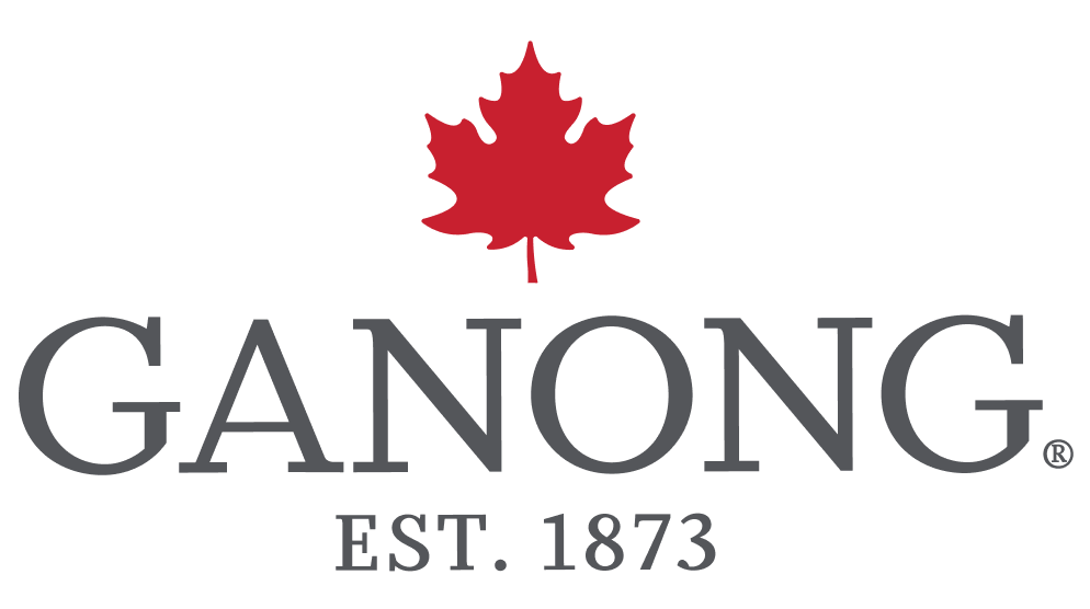 The ganong logo has a red maple leaf on it