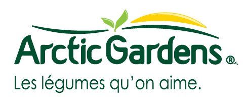 The arctic gardens logo has a green and yellow leaf on it.