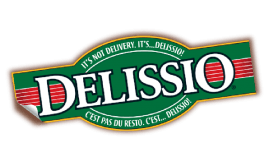 A green sign that says delissio on it