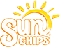 A logo for sun chips with a sun in the background.