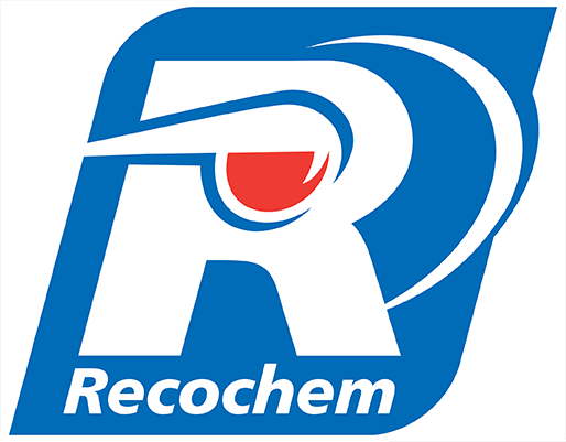 A blue and white logo for recochem