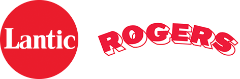 A red and white logo for lantic rogers