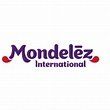 The logo for mondelez international is purple and red.