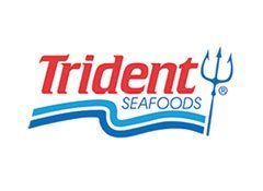 The trident seafood logo has a trident and a wave on it.