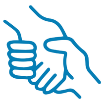 Helping hands icon in blue