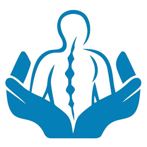 Person with spine and hands surrounding in blue