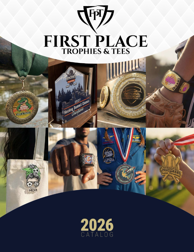 A poster for first place trophies and tees