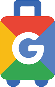 Google Travel logo: suitcase in Google colors, with a large 