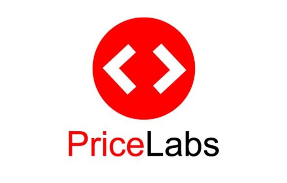 PriceLabs logo: Red circle with white brackets, 