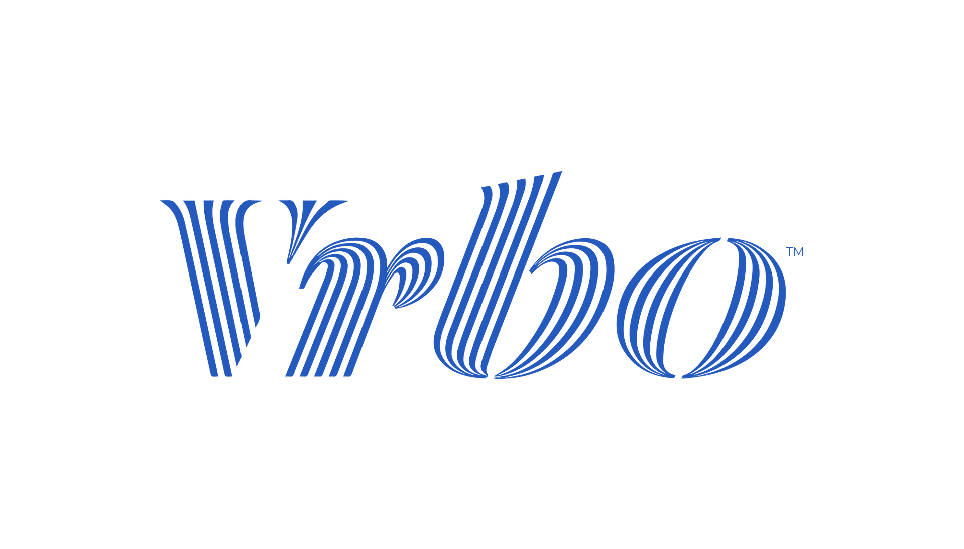 Vrbo logo with blue, striped lettering on a white background.