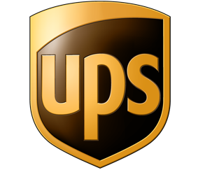 a brown and gold ups logo on a white background