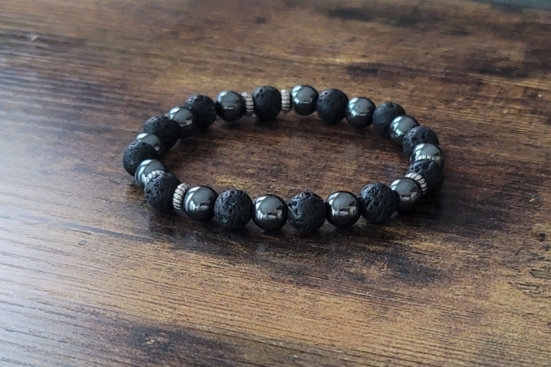 Men's hematite bracelet, lava rock bracelet, energy healing jewelry, men's beaded bracelet, grounding bracelet for men.