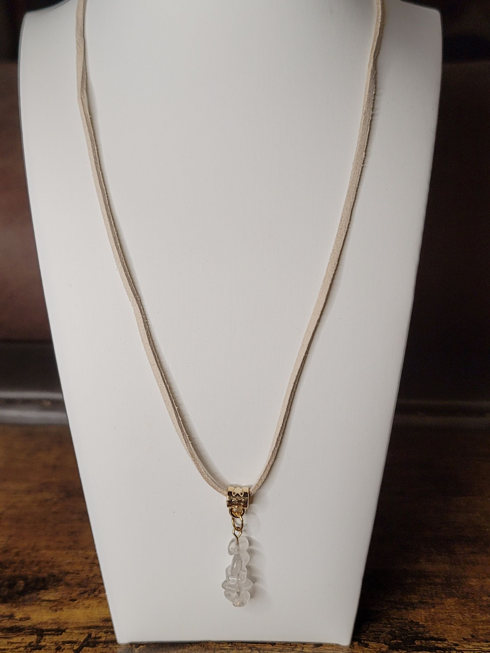 NEW!  Tas Women's Genuine Leather Lanyard with Crystal Stone Pendants – Chic & Natural Elegance