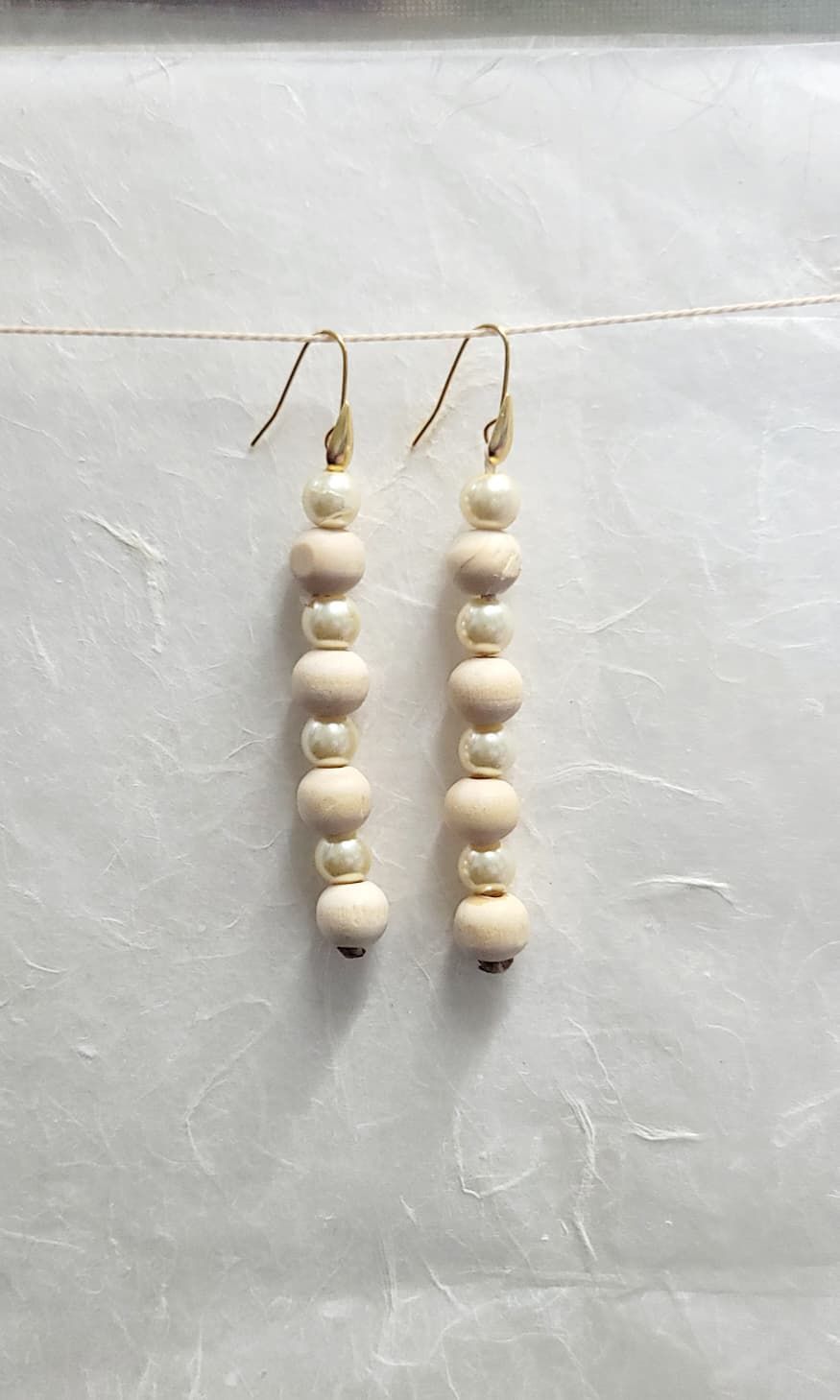 Bamboo Wood and Pearl earrings
