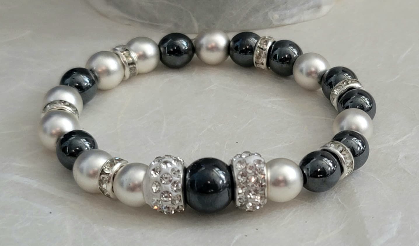 Hematite Silver Diamond Bracelet by Tas tas