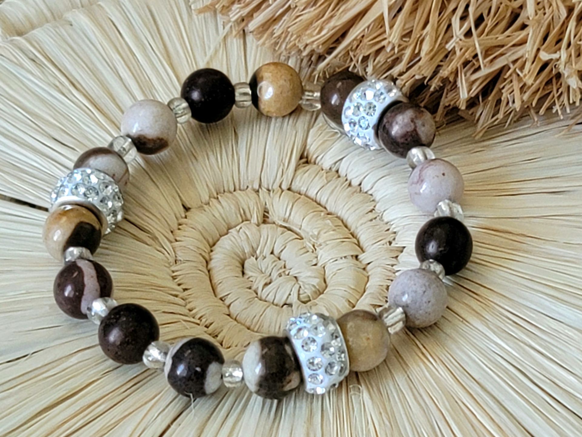 Diamond Glass Studded Brown Agate Bracelete by Tas tas