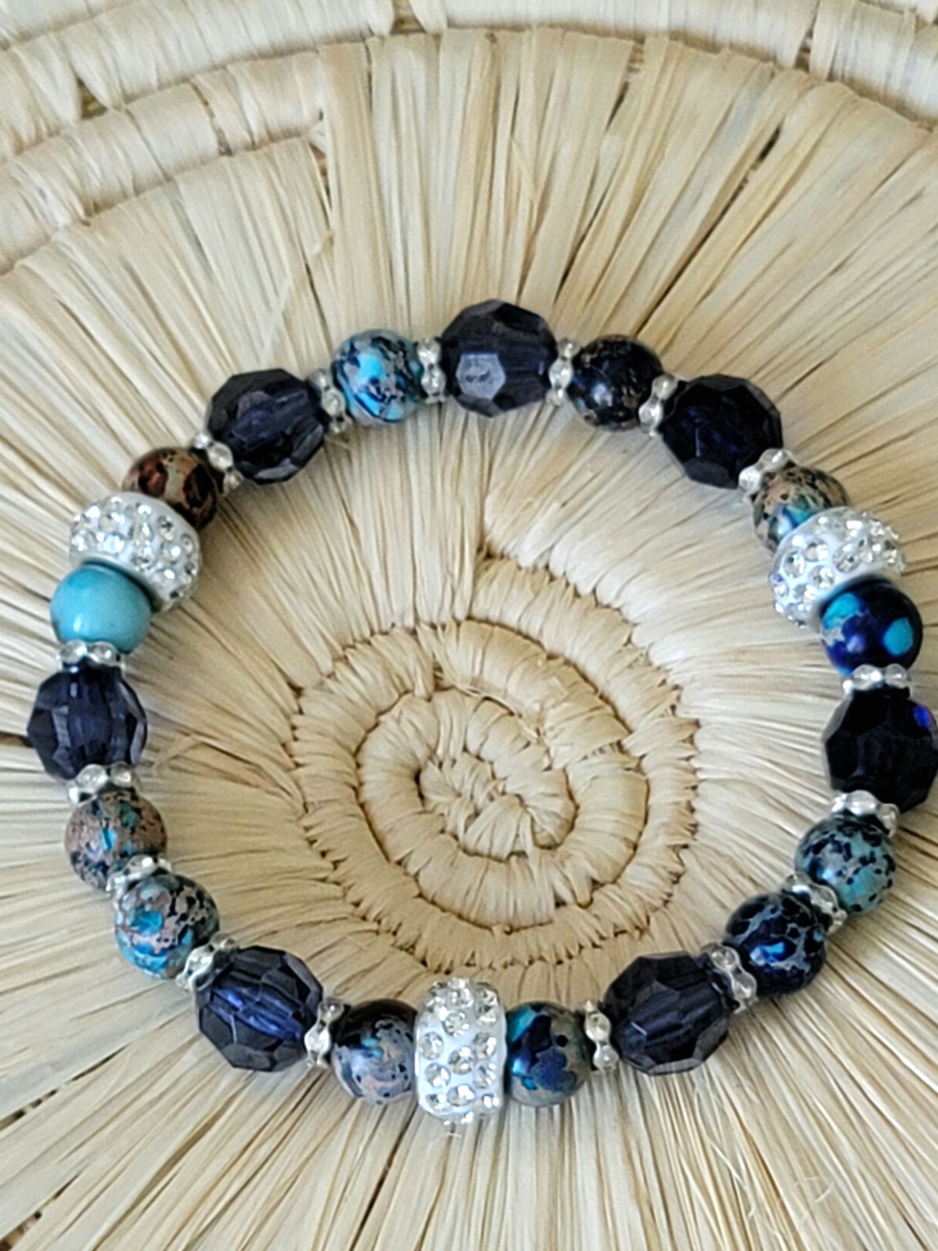 Blue Agate Silver Glass Studded Bracelet by Tas tas