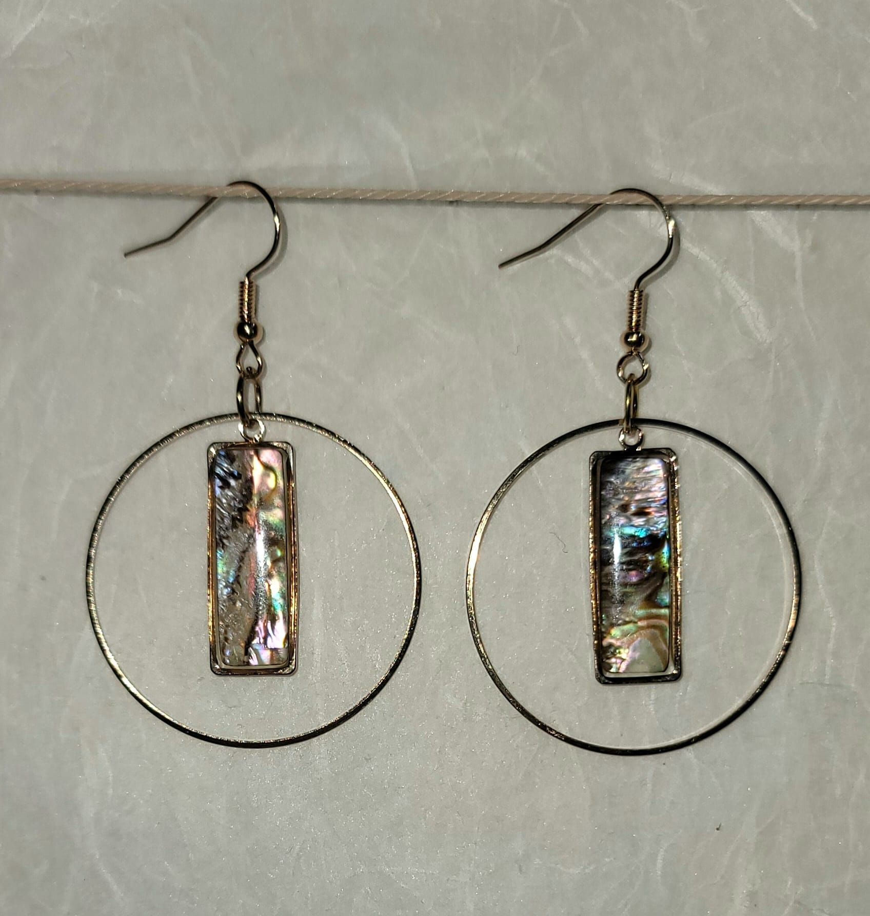 Brass Earrings with Gold-Plated Posts & Abalone Center – Handmade Statement Jewelry