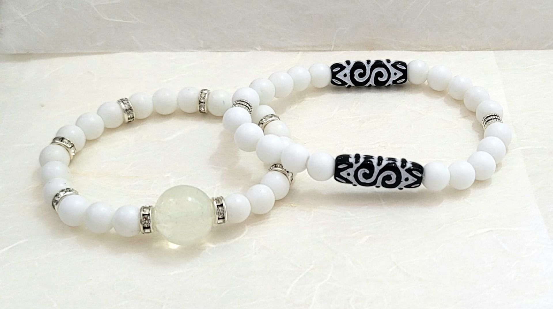 White Hematite & Wood Bracelet | Natural Gemstone & Wooden Jewelry