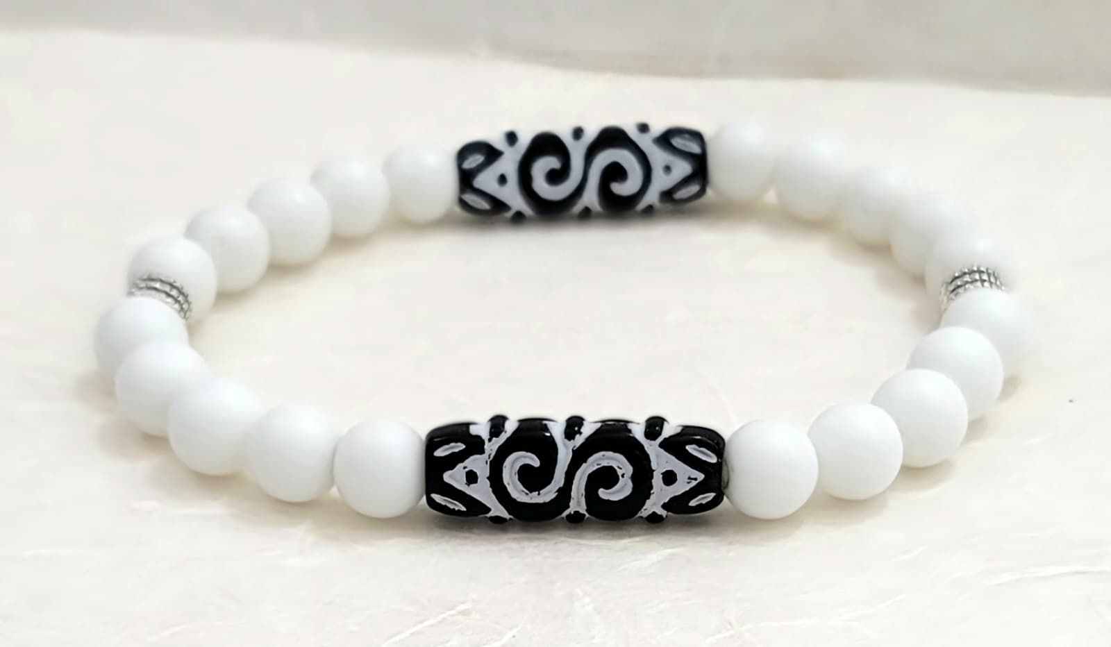 White Hematite & Wood Bracelet | Natural Gemstone & Wooden Jewelry