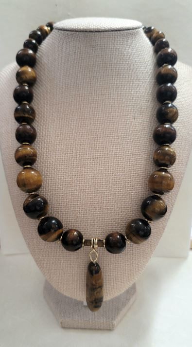 Tiger Eye and   Wood 12 inch Necklace
