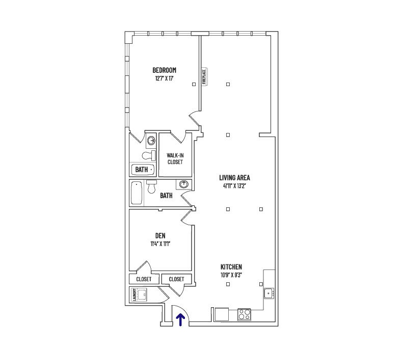Floor Plan - 1 BED + 2 BATH + DEN  |  UNIT STYLE A = 1,324 SQ FT ±