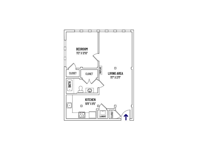 Floor Plan -1 BED + 1 BATH  |  UNIT STYLE B = 711 SQ FT ±