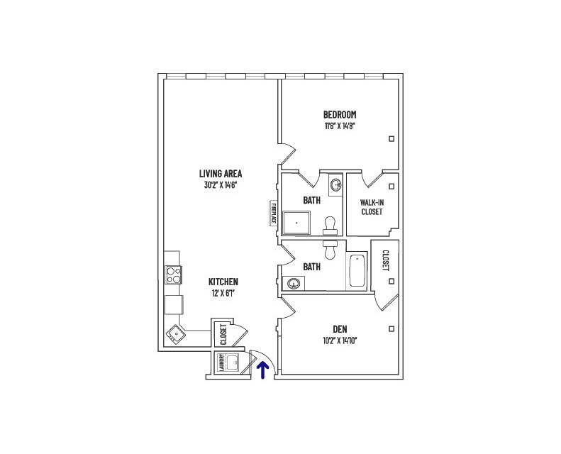 Floor Plan -1 BED + 2 BATH + DEN  |  UNIT STYLE C = 1,109 SQ FT ±