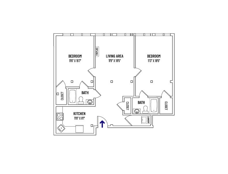 Floor Plan -2 BED + 2 BATH  |  UNIT STYLE D = 992 SQ FT ±