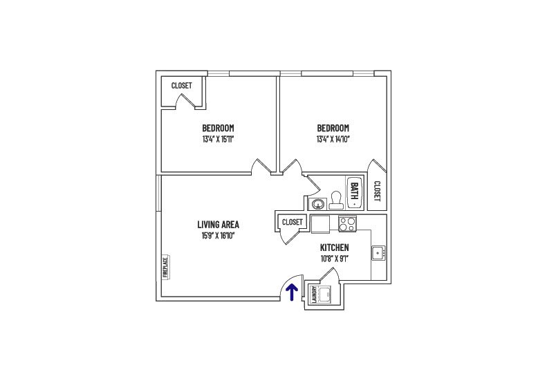 Floor Plan 2 BED + 2 BATH  |  UNIT STYLE F = 966 SQ FT ±