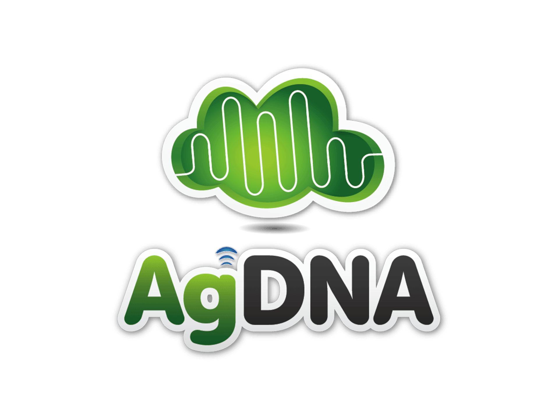Ein Logo für AgDNA mit einer grünen Wolke in der Mitte