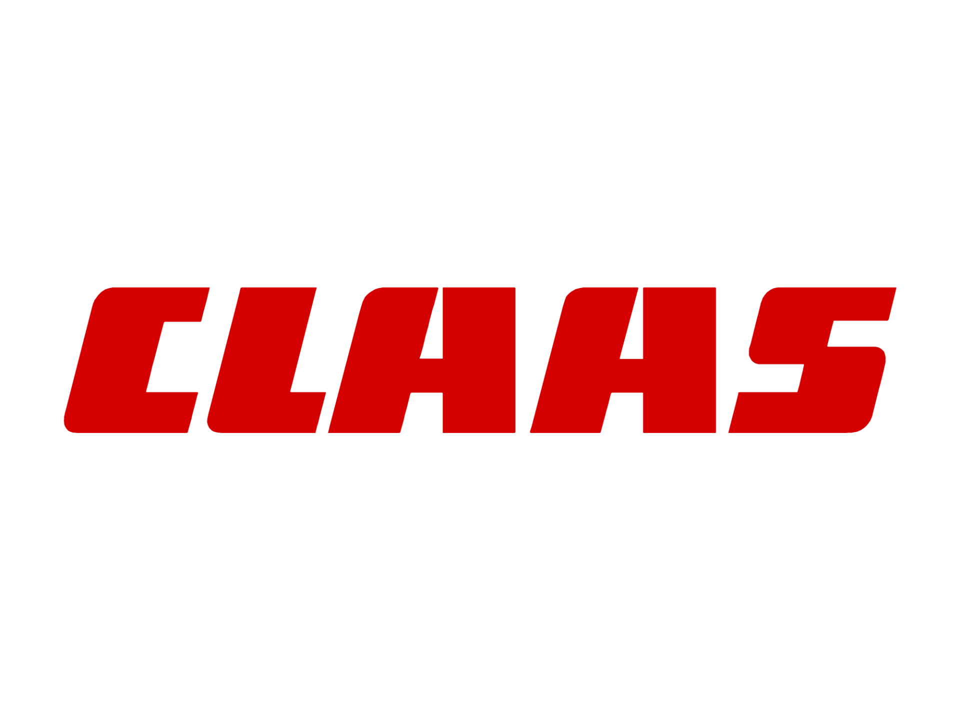 Ein rot-weißes Logo für Claas auf weißem Hintergrund.