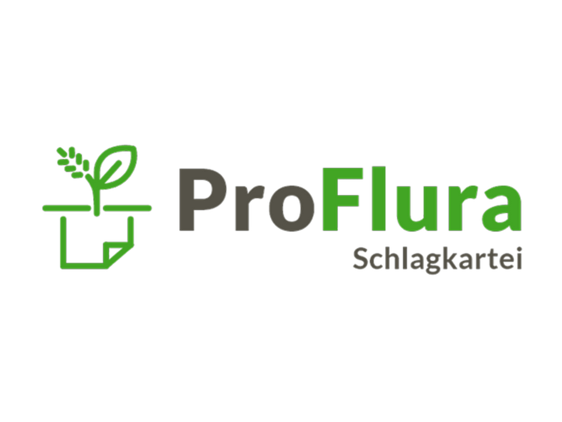 Das Logo von Proflura Schlagkartei zeigt eine Pflanze, die aus einem Stück Papier wächst.