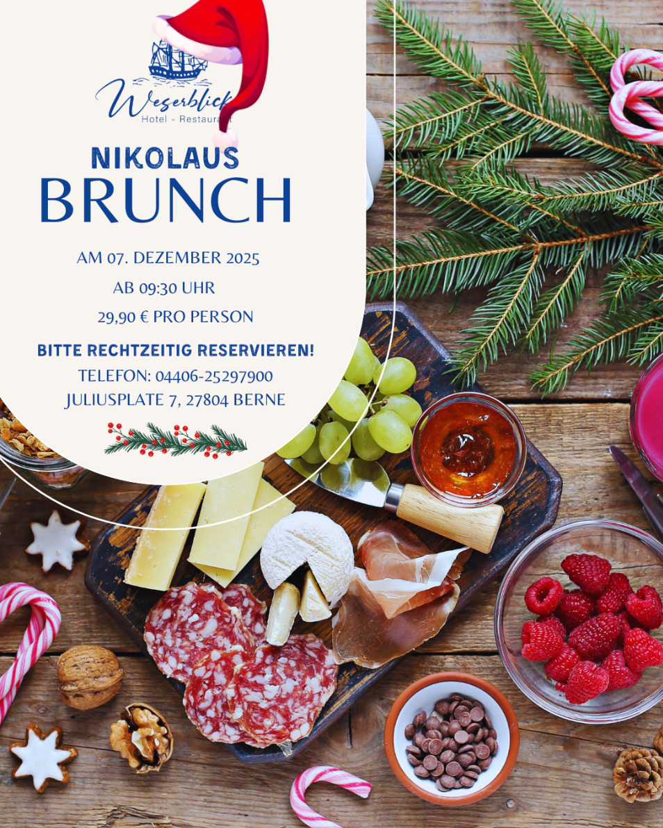 ✨Am 07. Dezember ab 9:30 Uhr wird's bei uns gemütlich & richtig lecker! Startet in den Adventssonntag mit einem ausgiebigen Brunch direkt am Weser-Sandstrand – mit allem, was das Frühstücksherz höher schlagen lässt. ?☕️