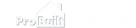A white logo for a company called pro built